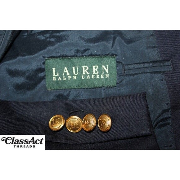 Lauren Ralph Lauren 100% Wool Blazer Mens Navy Blue 2 Gold Buttons Classic 42L - Picture 10 of 10